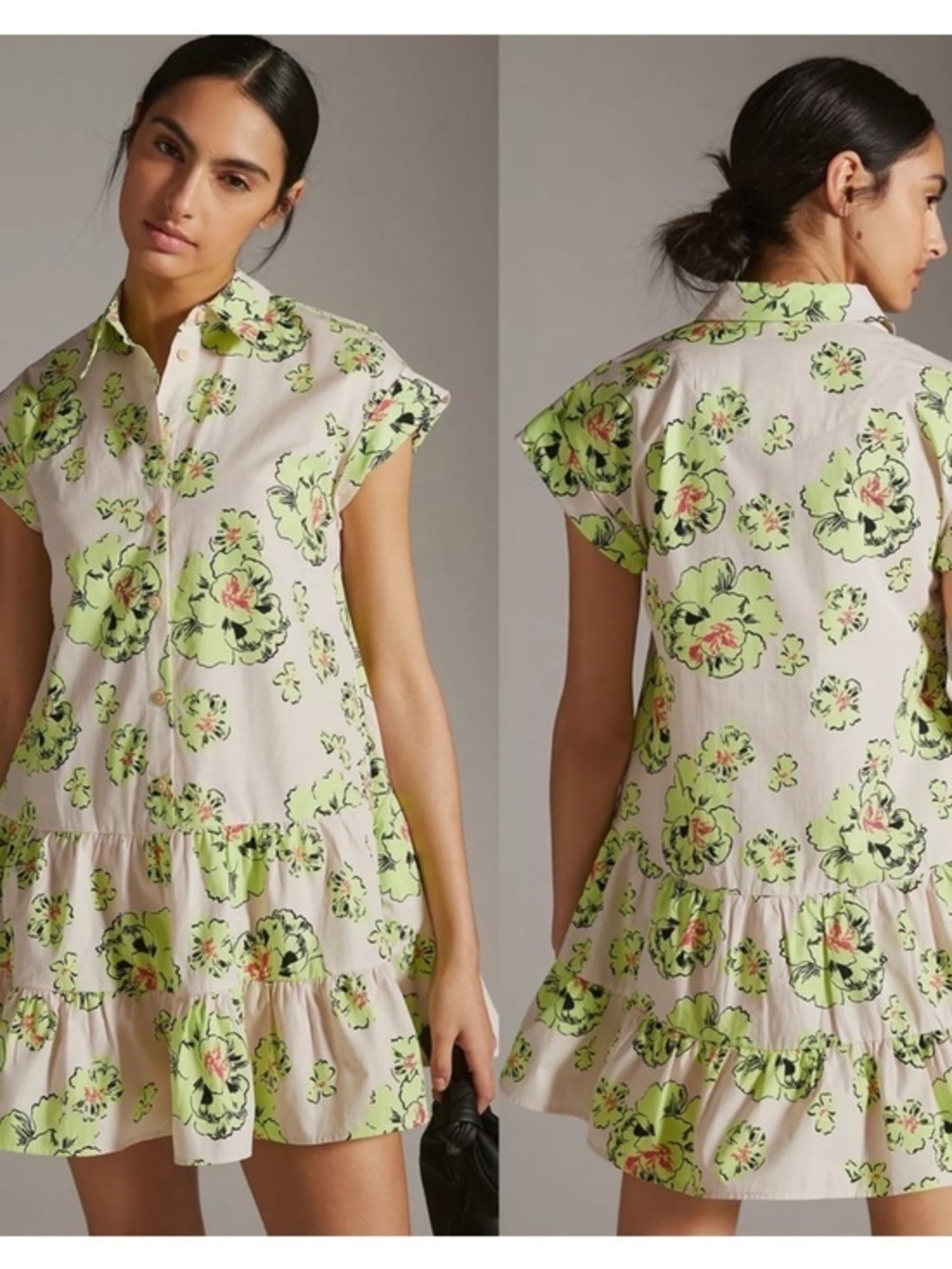 Anthropologie Maeve Collared Floral Tiered cotton Mini Dress